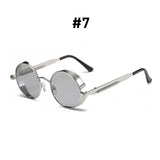 VIVIBEE vintage steampunk red sunglasses with round punk alloy metal design for men and women, gothic style retro sun glasses.