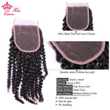 Queen Hair Products Extension 100% Virgin Human Raw Hair Weave Bundles With Closure Indian Kinky Curly Bundles With Lace Closure