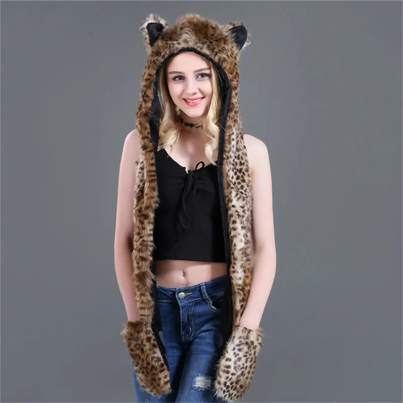 HSF Marketplace faux fur women’s winter scarf, hat and glove set in soft, coordinated neutral tones
