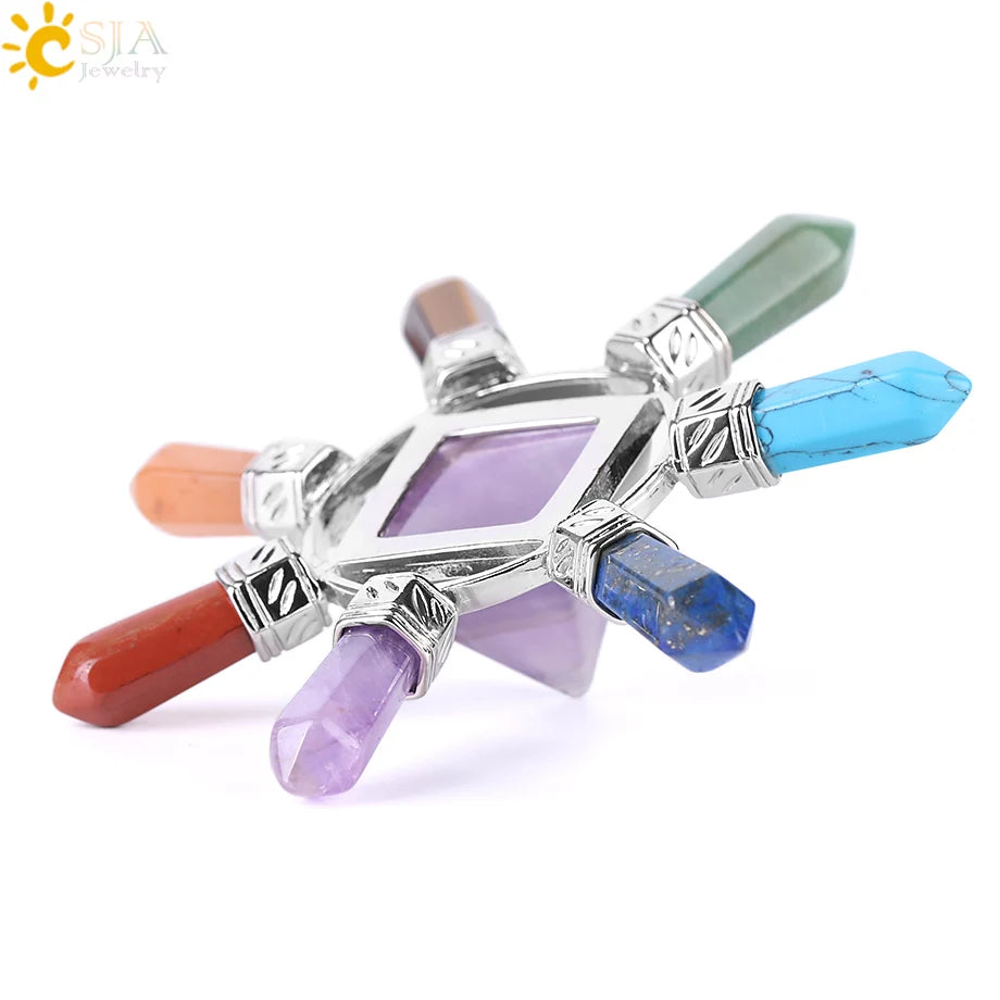 CSJA  7 Chakra Jewelry Energy Power Natural Stone Meditation Crystal Pyramid Hexagonal Prism for Men Women Yoga Healing F342