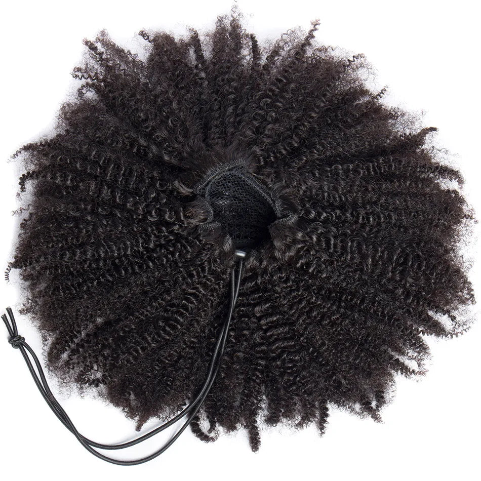 Alibele Mongolian Afro kinky curly drawstring ponytail human hair extension, 4B 4C Remy, long clip-in style