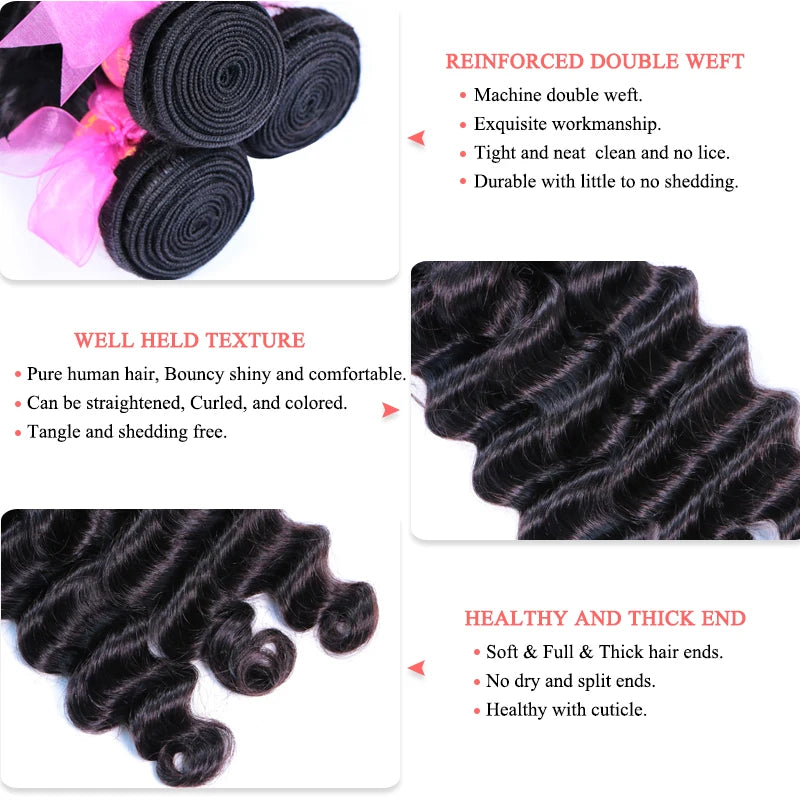 Loose Deep Wave Bundles With Closure 4x4 5x5 6x6 Brazilian Virgin Raw Hair Bundles With Closure Queen Hair Official