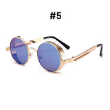 VIVIBEE vintage steampunk red sunglasses with round punk alloy metal frames for men and women, gothic style retro goggles.