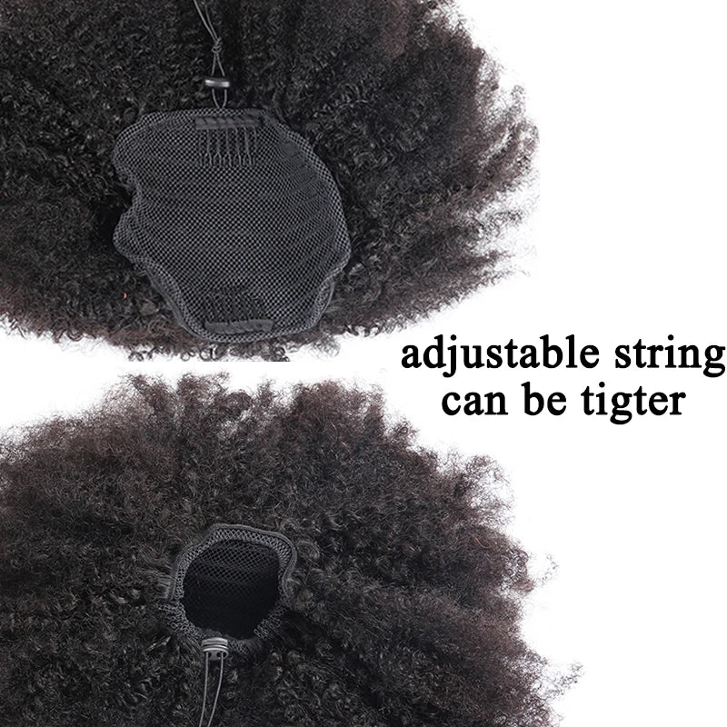 Afro Kinky Curly Ponytail Remy Hair Pieces For Women Natural Black Clip In Ponytails Drawstring Human Hair Dolago Products