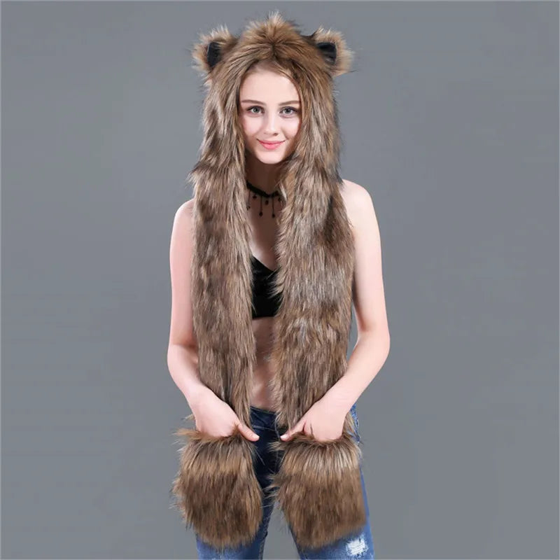 HSF Marketplace faux fur women’s scarf, hat and glove set for winter warmth, featuring soft textured accessories