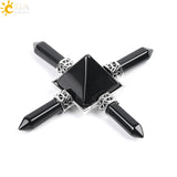 CSJA Reiki Healing Balance Indian Chakra 4 Point Pyramid Natural Gem Stone Energy Generator White Purple Crystal Obsidian E813