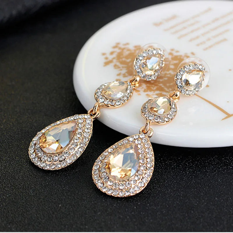 Champagne crystal drop earrings by HSF Marketplace for elegant wedding looks