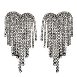 Heart chandelier earrings with sparkling rhinestones, dangling jewelry design for trendy style