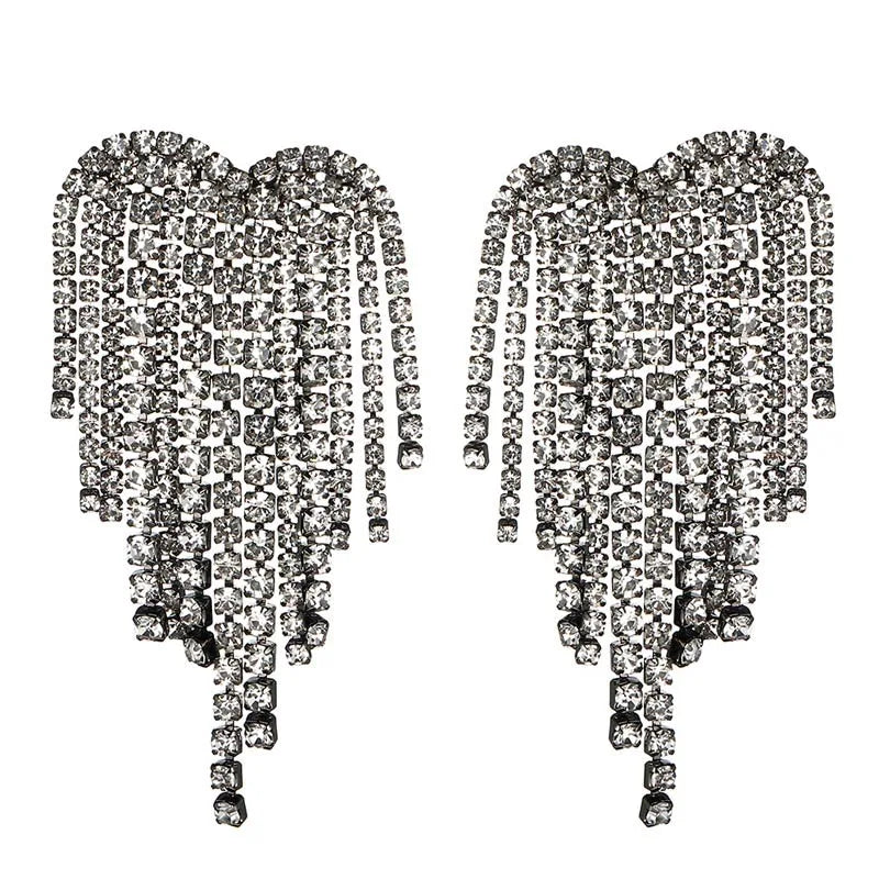 Heart chandelier earrings with sparkling rhinestones, dangling jewelry design for trendy style
