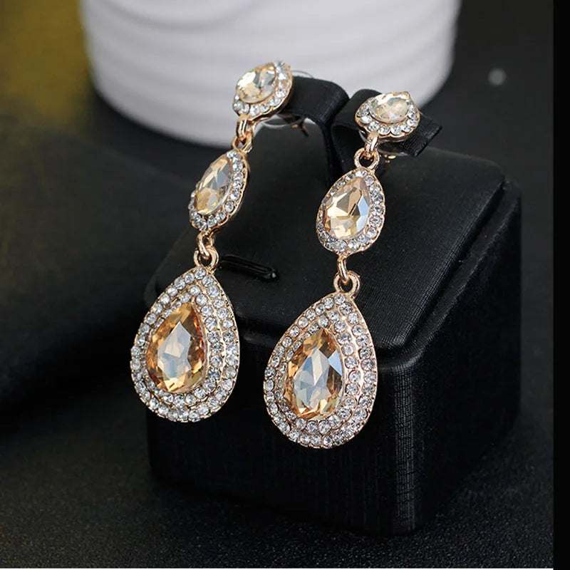 Champagne crystal drop earrings by HSF Marketplace for elegant wedding looks