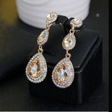 Champagne crystal drop earrings by HSF Marketplace for elegant wedding looks