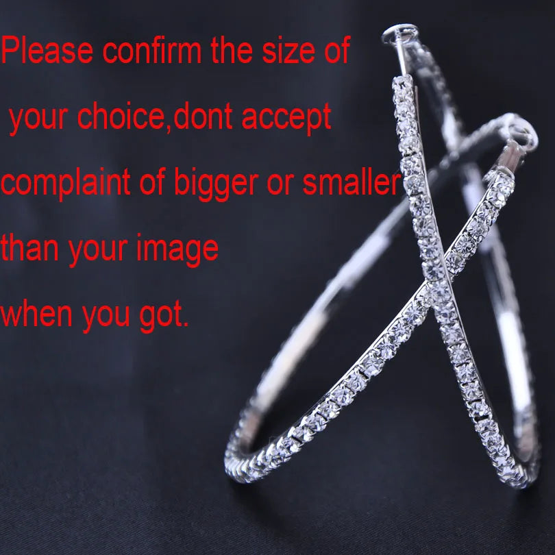 Large crystal hoop earrings, 30-100mm CZ basketball wives hip hop jewelry from HSF Marketplace