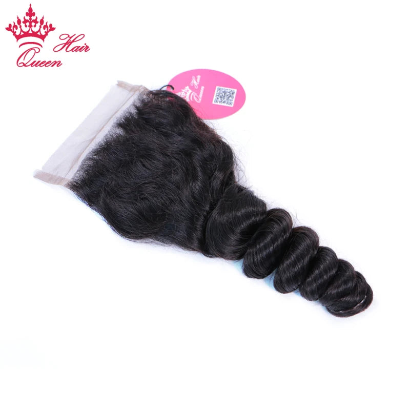 Queen Hair Products Peruvian Loose Wave Raw Hair Bundles With Closure Natural Color Bundles Virgin Human Hair with Lace Closure