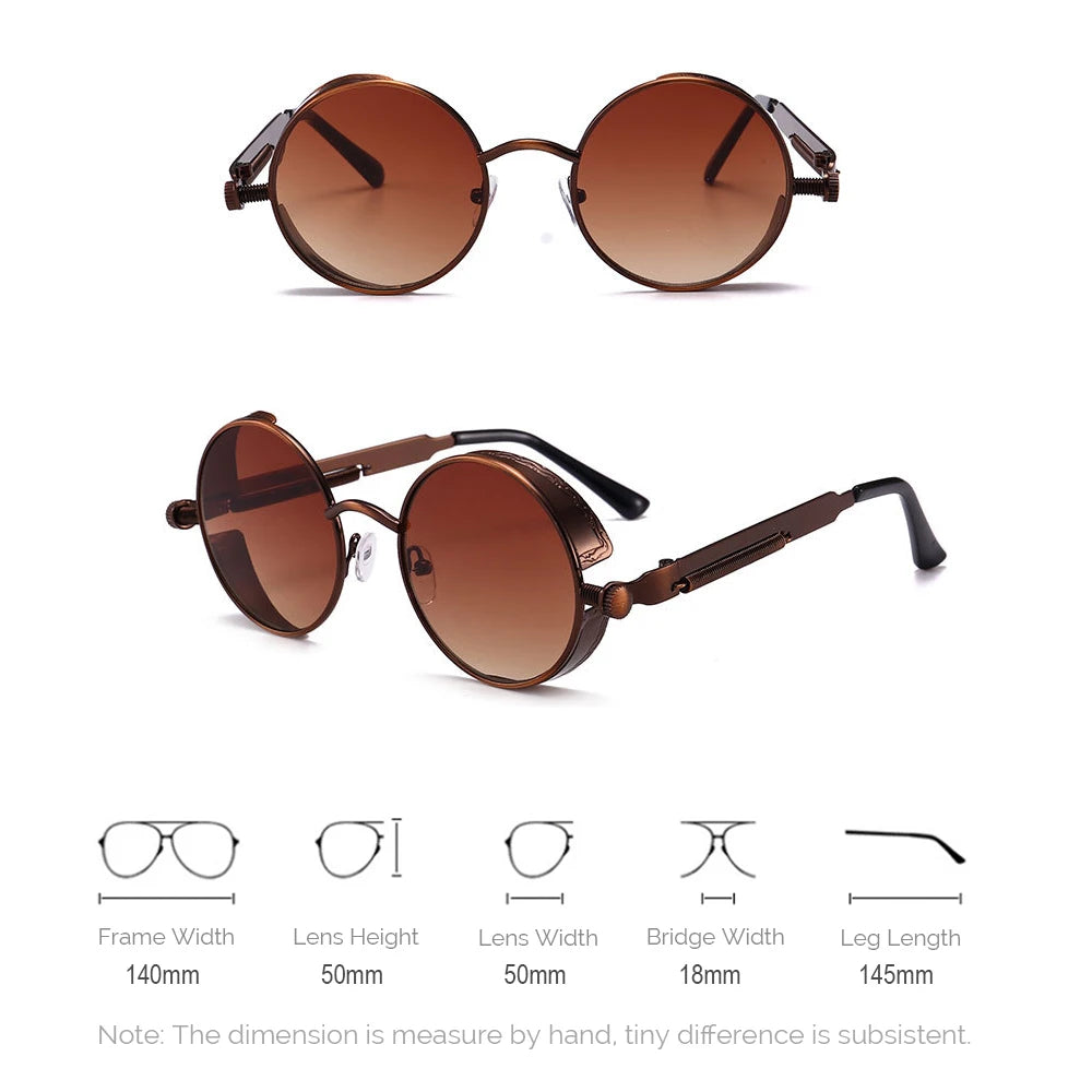 VIVIBEE vintage steampunk red sunglasses with round retro design, alloy metal frames, Gothic style for men and women.