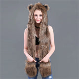 HSF Marketplace faux fur women’s winter scarf, hat and glove set in soft neutral tones