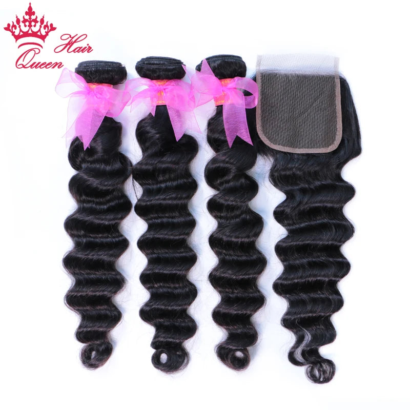 Loose Deep Wave Bundles With Closure 4x4 5x5 6x6 Brazilian Virgin Raw Hair Bundles With Closure Queen Hair Official