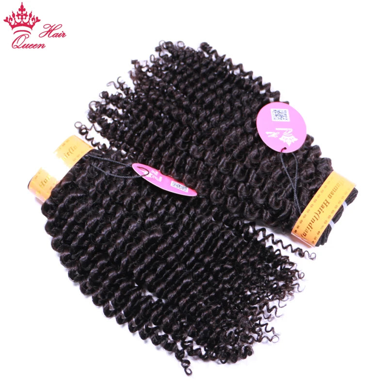 Queen Hair Products Extension 100% Virgin Human Raw Hair Weave Bundles With Closure Indian Kinky Curly Bundles With Lace Closure
