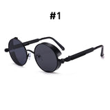VIVIBEE vintage steampunk red sunglasses with round punk alloy frame, retro goth style shades for men and women.