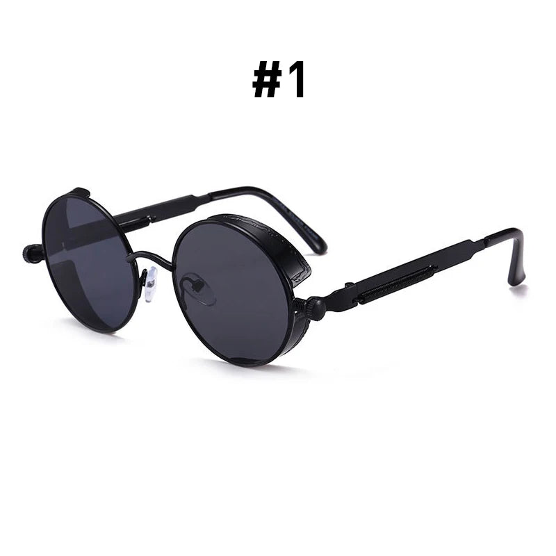 VIVIBEE vintage steampunk red sunglasses with round punk alloy frame, retro goth style shades for men and women.