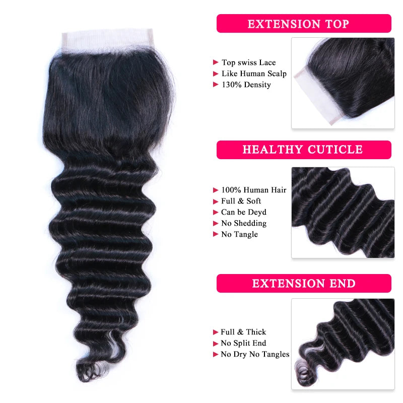 Loose Deep Wave Bundles With Closure 4x4 5x5 6x6 Brazilian Virgin Raw Hair Bundles With Closure Queen Hair Official
