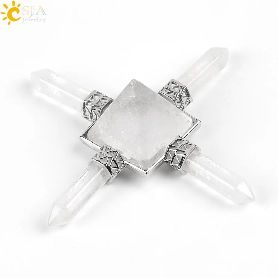 CSJA Reiki Healing Balance Indian Chakra 4 Point Pyramid Natural Gem Stone Energy Generator White Purple Crystal Obsidian E813