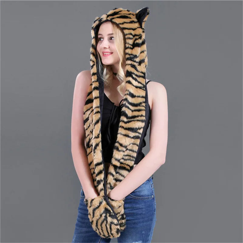 Women's faux fur winter scarf, hat and glove set by HSF Marketplace in a coordinated warm design