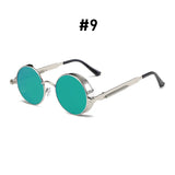 VIVIBEE vintage steampunk red sunglasses with round punk alloy metal frames for men and women, gothic style retro goggles.