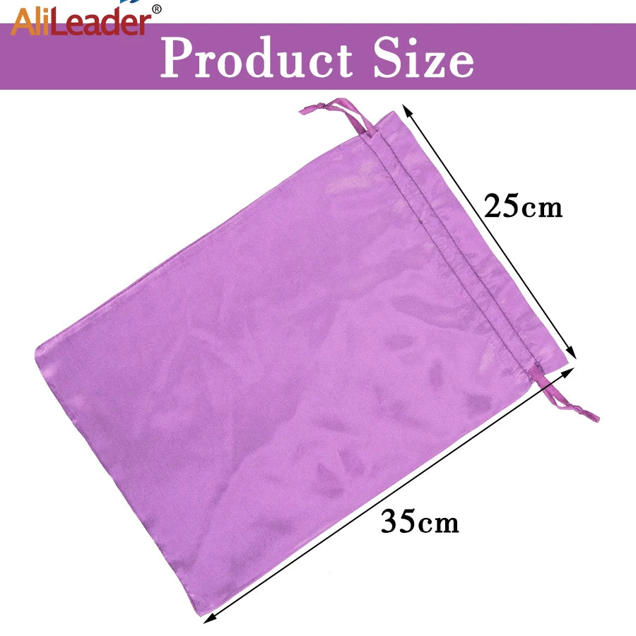 HSF Marketplace silk wig bags for hair extensions, satin drawstring storage bags for wig and bundle organization
