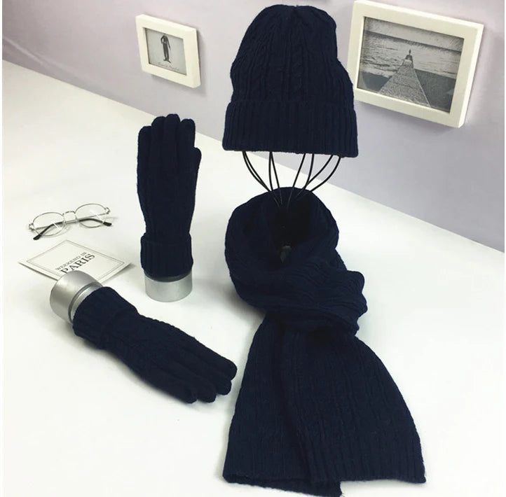 Women's winter warm wool knit hat, scarf and glove set by HSF Marketplace