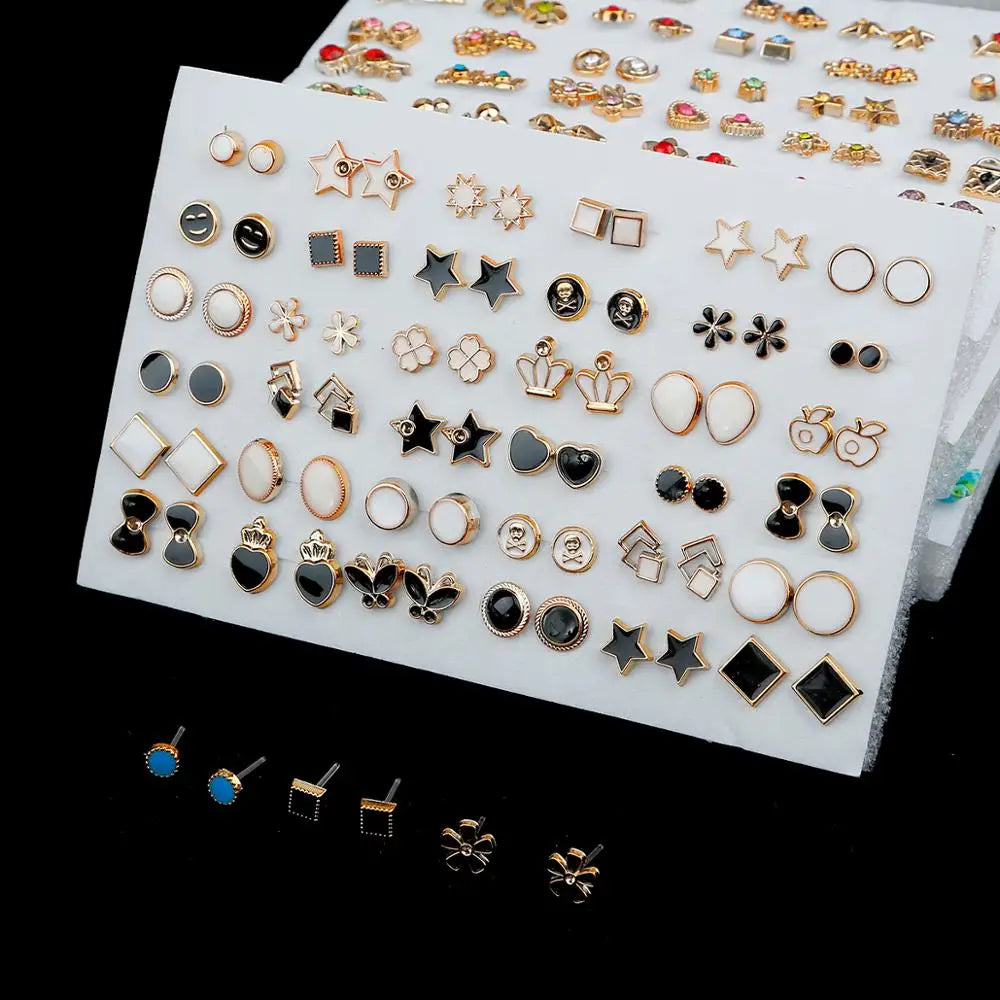 HSF Marketplace multicolor cartoon star and moon hypoallergenic plastic stud earrings set, 36 pairs