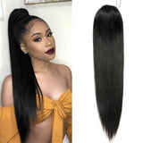 Aliballad Brazilian straight human hair drawstring ponytail clip-in extension with two combs, 150g