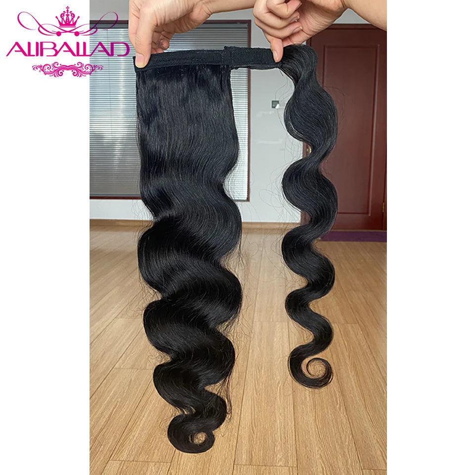 Brazilian body wave human hair wrap-around ponytail extension with clip-in attachment, 120g