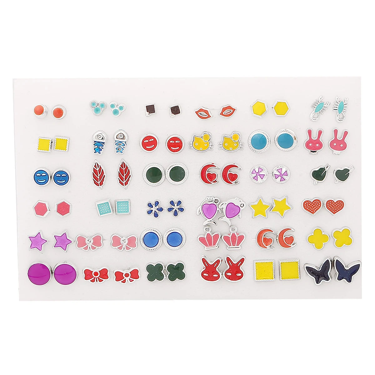 HSF Marketplace multicolor crystal cartoon star and moon hypoallergenic plastic stud earrings set, 36/18 pairs