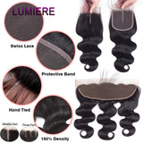 18A Body Wave Bundles With Closure Frontal HD Transparent Brazilian Virgin Raw Human Hair 3/4 Bundles Hair Extension Double Weft