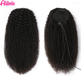 Alibele Mongolian Afro kinky curly drawstring ponytail human hair extension, 4B 4C Remy texture