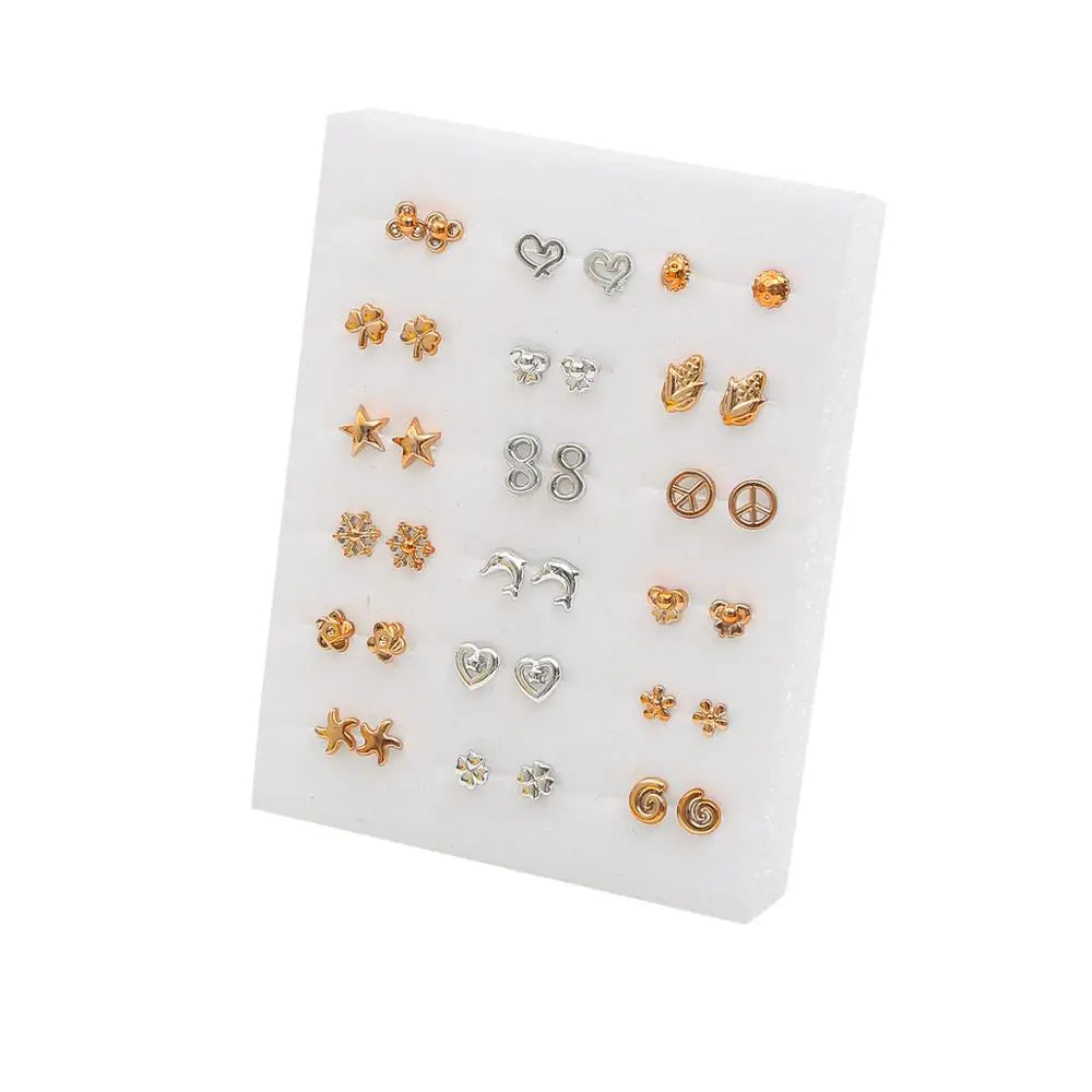 36/18-pair multicolor crystal cartoon star and moon hypoallergenic plastic stud earrings set by HSF Marketplace