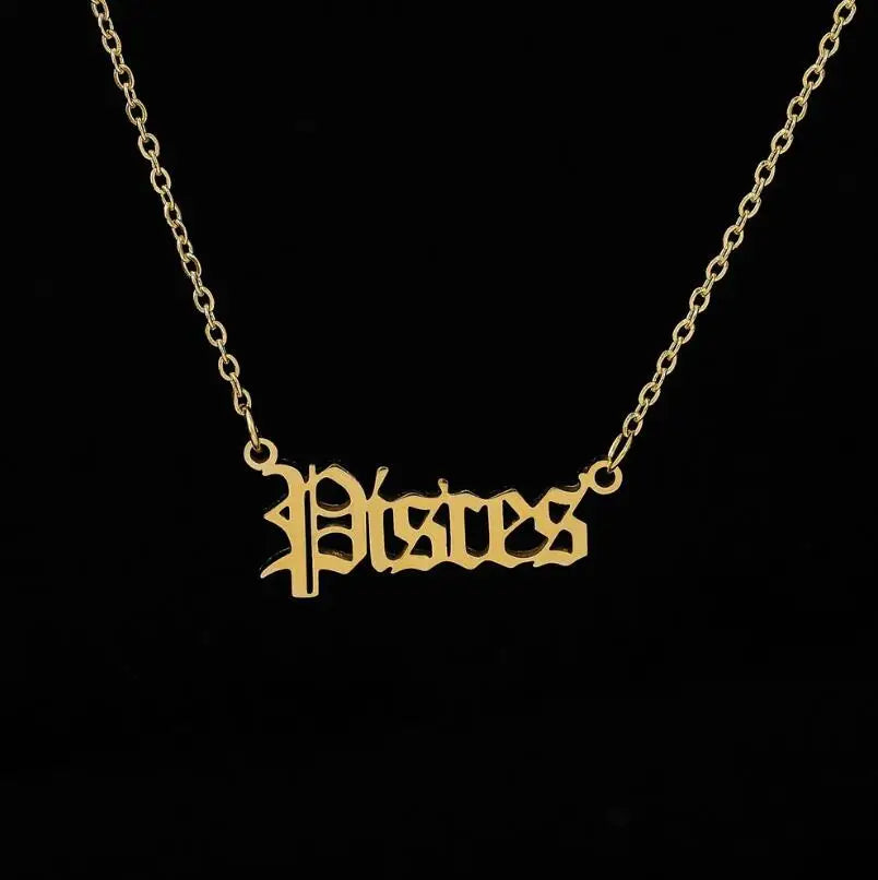 Stainless Steel 12 Zodiac Constellation Necklaces Letter Aquarius Aries Gemini Pisces Leo Sagittarius Pendant Necklace for Women