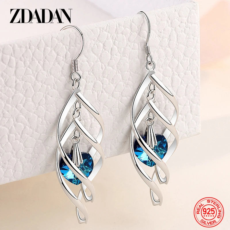 Sterling silver crystal long dangle earrings for women by HSF Marketplace