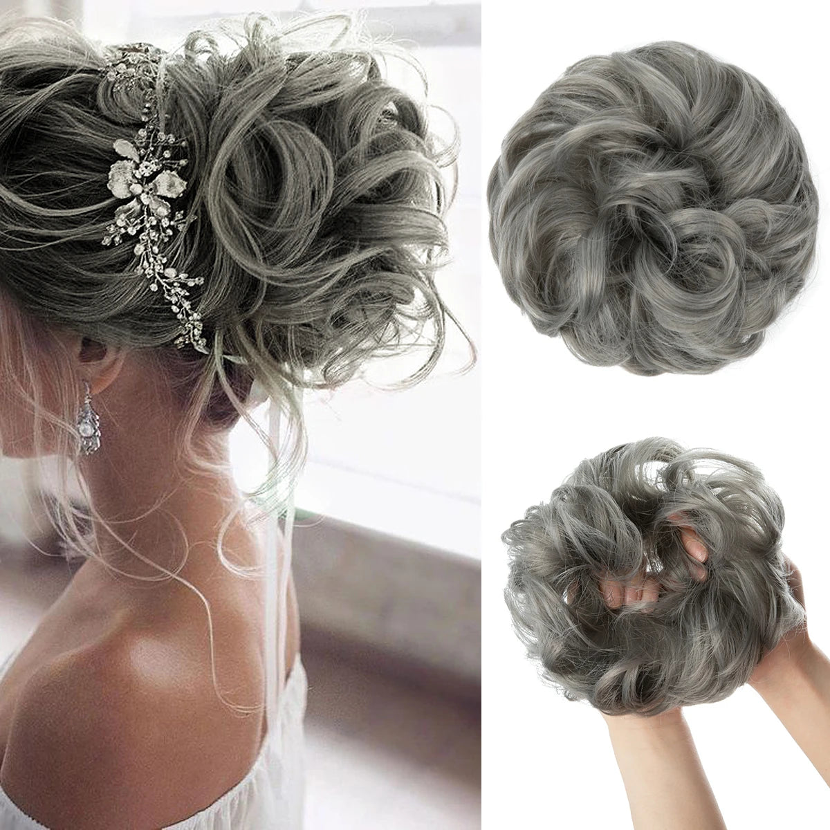 HSF Marketplace synthetic curly hair bun extension scrunchie for messy chignon updo hairstyle