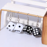 White and black square dice earrings for women, Aihua digital dice jewelry with playful numbered design