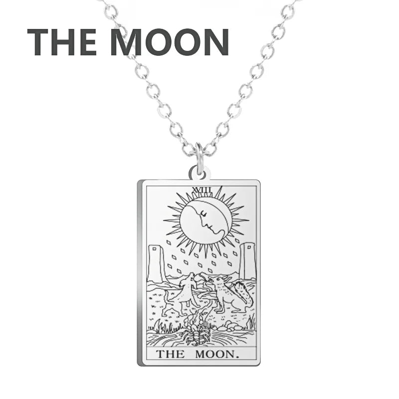 Stainless steel Dawapara Tarot Cards necklace featuring Major Arcana divination charm for women, jewelry by HSF Marketplace