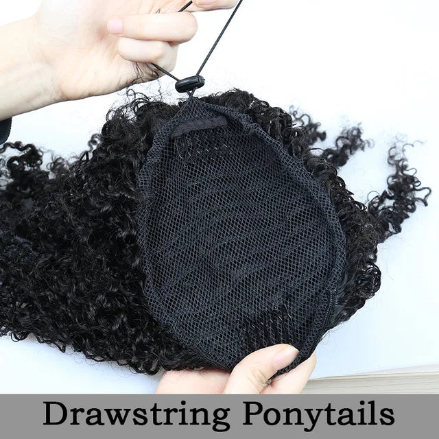 Afro Kinky Curly Ponytail Remy Hair Pieces For Women Natural Black Clip In Ponytails Drawstring Human Hair Dolago Products