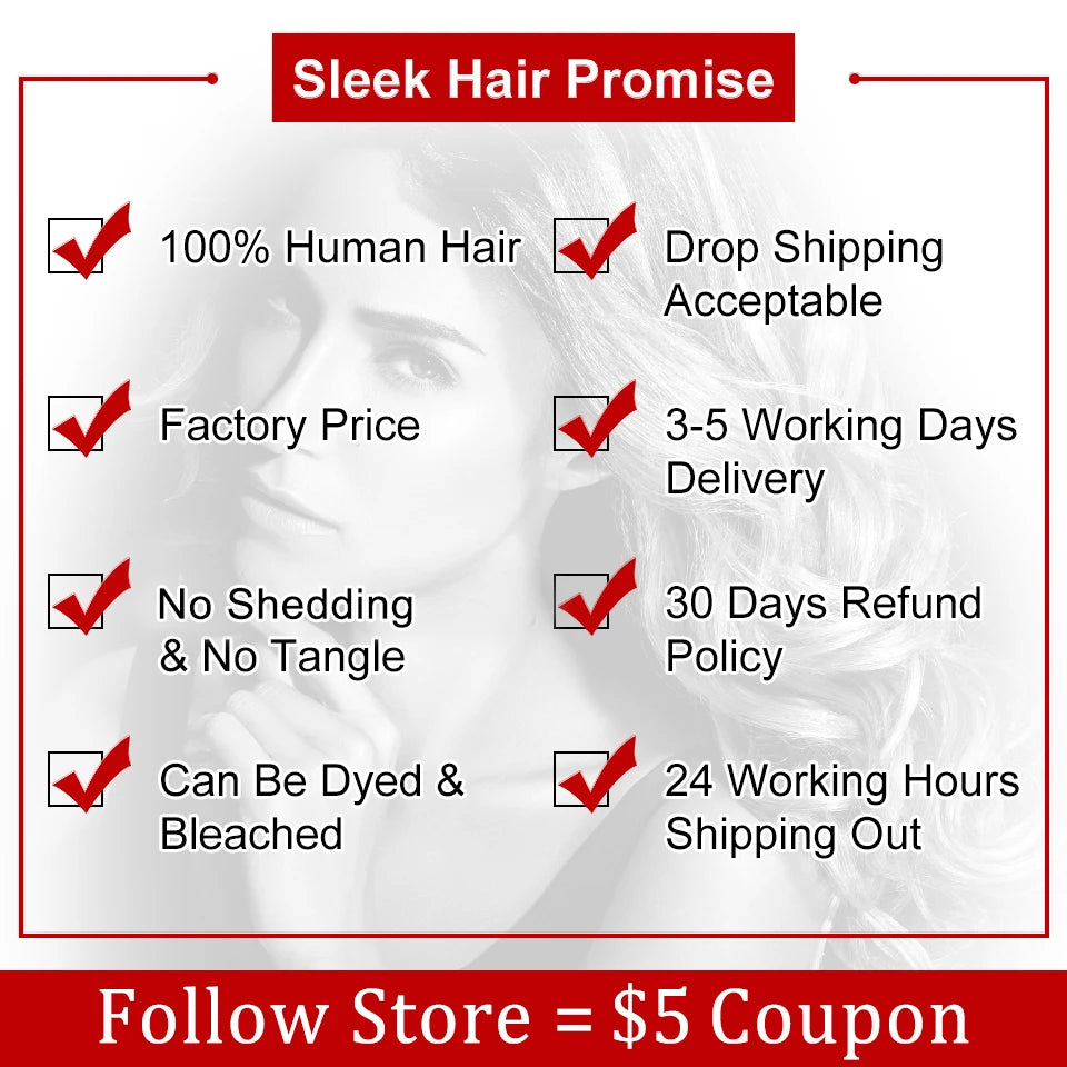 Sleek Brazilian Straight Hair Bundles With Closure S BLUE Hair Weave 10-26 Inches Remy Human Hair 3 Bundles With Closure