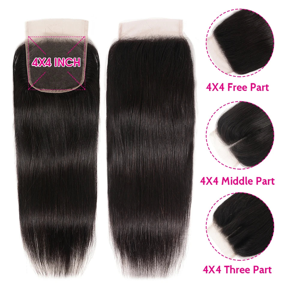 Unice Human Hair Bundles with 4x4 lace closure in natural color, featuring straight 100% human hair from HSF Marketplace