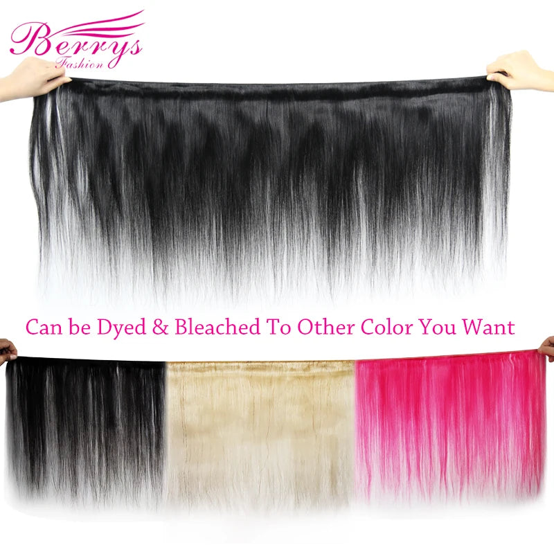 Berrys Fashion Straight 3 Bundles With 6x6 Lace Closure Brazilian Virgin Hair 10-28in Nature Color 100% Human Hair 5x5 Lace