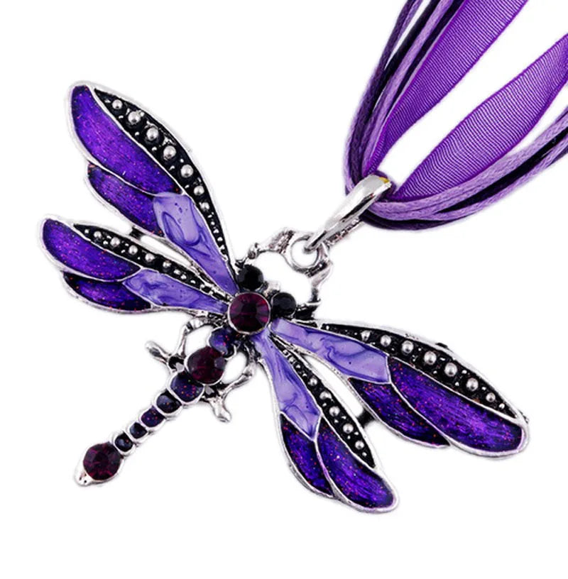 Harmonious crystal dragonfly pendant necklace for women, casual jewelry by SUMENG, featuring ribbon detail, perfect for 2024 gifts.