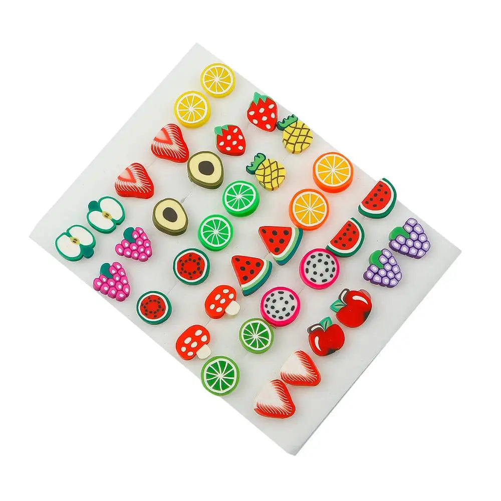 HSF Marketplace multicolor cartoon star and moon hypoallergenic plastic stud earrings set, 36 pairs