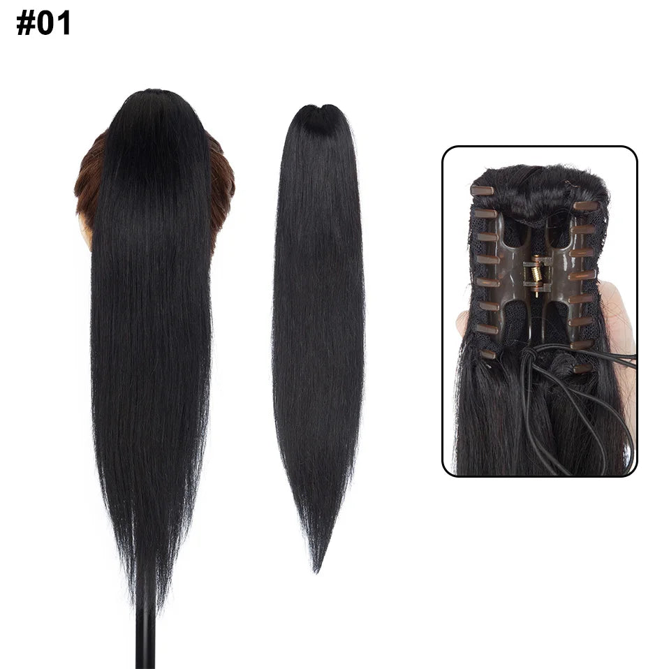 S-noilite 14-22 inch human hair claw clip ponytail extension in natural black, blonde, and brown tones