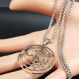 Stainless steel Satan necklace featuring Sigil De Lucifer, Baphomet stamp, and laser-etched chain jewelry by HSF Marketplace