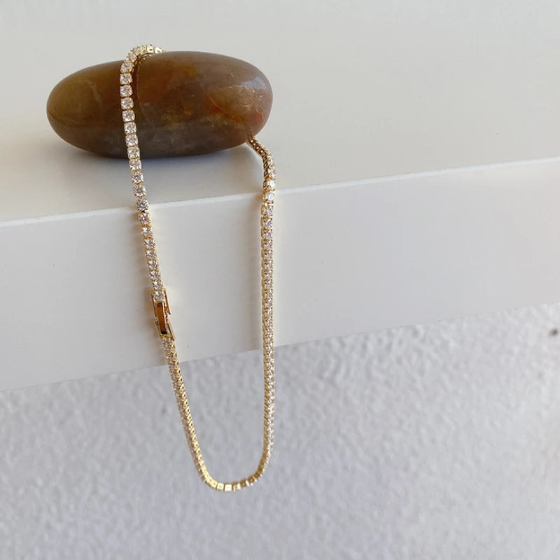 Iced Out Tennis Chain Necklaces Female Gold Color 18K Gold Plated Neck Chain For Women Fashion Jewelry Gift Chocker 2024
